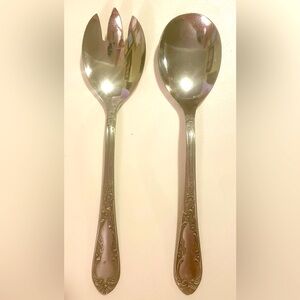 Amefa Hostess Set Serving Fork Spoon Stainless Leaf Scroll AFS1 HOLLAND Salad
